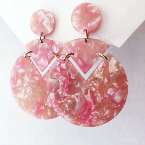 Round Confetti Acetate Earrings Pink Gold Multicolor - Picture 7 of 7